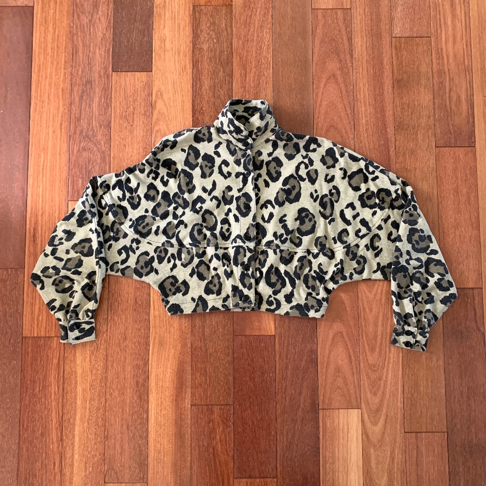 Vintage Leopard Animal Print Batwing Cropped Jacket Small